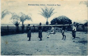 PC CPA GABON, FERNAN-VAZ, PROMENADE EN TIPOY, Vintage Postcard (b21817)