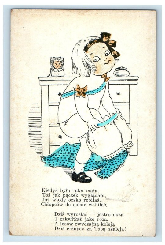 c1910's Girl Wearing Short Clothes Cabinet Poland Unposted Antique Postcard 