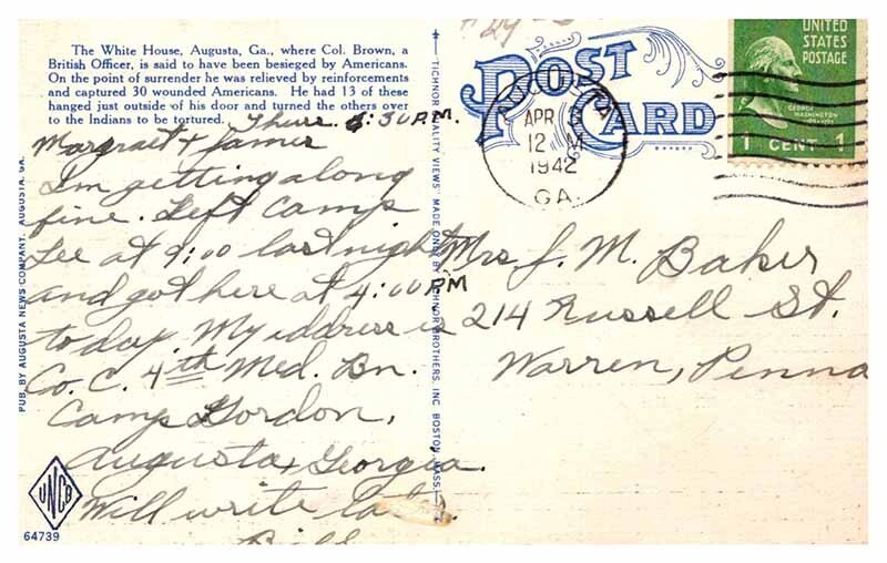 Postcard HOUSE SCENE Augusta Georgia GA AR6330