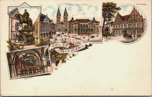 Germany Gruss aus Bremen Ratskeller Rathaus Litho Postcard C066