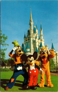 Walt Disney World Mickey Mouse Pals Goofy Pluto Cinderella Castle Postcard 