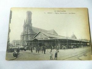 Vintage Postcard BREST LA Bretagne Eglise Saint-Louis Les Halles 30 B&W