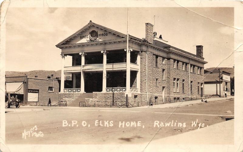 F36/ Rawlins Wyoming Postcard RPPC 1926 B.P.O Elks Home Building