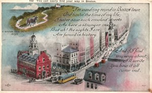 Vintage Postcard Cow-Path State House Washington Street Boston Massachusetts MA