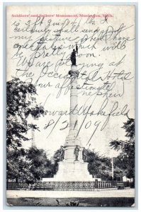 1909 Soldier's And Sailor's Monument Muskegon Michigan MI Soldier Mail Postcard 