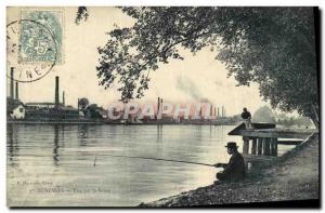 Old Postcard Suresnes Seine View Fishing Fisherman
