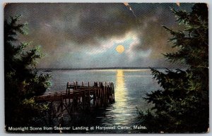 Harpswell Center Maine 1908 Postcard Moonlight Steamer Landing edge tear