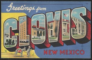 Large Letter: Greetings From Clovis, New Mexico, Early Linen Postcard, Unused