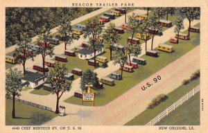 Beacon Trailer Park Linen US 90 New Orleans Louisiana Vintage Postcard RR177