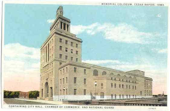 Memorial Coliseum, Cedar Rapids, Iowa, IA, White Border