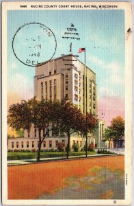 VINTAGE POSTCARD RACINE COUNTY COURT HOUSE AT RACINE WISCONSIN MAILED 1948