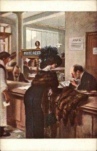 A/S GUILLAUME Fancy Woman w Fur Coat at Counter c1910 Postcard