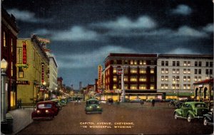 Linen Postcard Capitol Avenue in Cheyenne, Wyoming