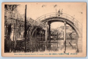 Tokyo Japan Postcard Drum Bridge & Wistaria Kameido Tenmangu c1920's