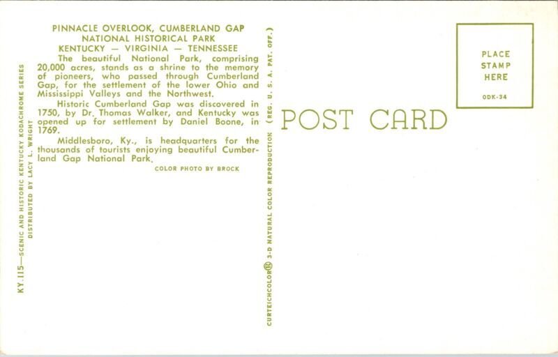 Pinnacle Overlook Cumberland Gap KY VA TN Middlesboro Postcard VTG UNP Curteich
