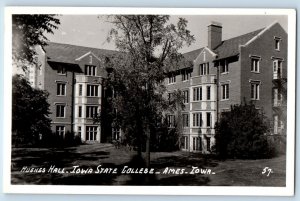 Ames Iowa IA Postcard RPPC Photo Hughes Hall Iowa State College c1940's Vintage