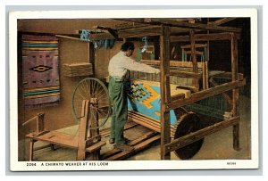 Vintage 1940's Postcard Chimayo Indian Weaver at His Loom New Mexico