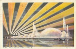 Night Scene at Giant Fountain , Chicago World's Fair 1933 Postcard