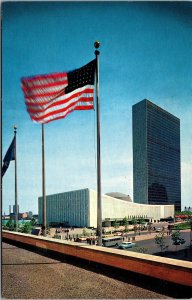 Vtg New York City NY United Nations Building American Flag 1950s View Postcard