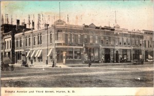 Intersection of Dakota Avenue & Third Street, Huron SD c1909 Postcard R57