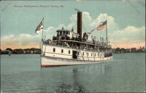 Portland Harbor Maine ME Steamer Machigonne Steamship c1910 Vintage Postcard