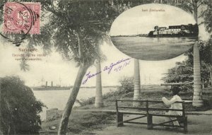 suriname, PARAMARIBO, Roadstead View with Steamer, Fort Zeelandia (1905) Stamp