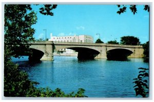 Indianapolis IN Postcard Street Bridge White River Showing US Naval Armory 1960