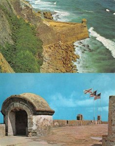 SAN JUAN, Puerto Rico   SENTRY BOX~SAN CRISTOBAL CASTLE & FLAGS   *2* Postcards