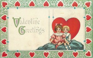 Artist impression #S412A Children Romance C-1910 Valentine Heart Postcard 21-937