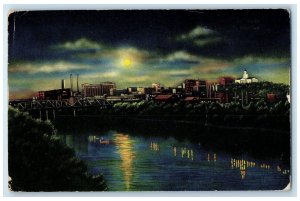 1956 Skyline At Night Buildings Moonlight Bridge Nashville Tennessee TN Postcard