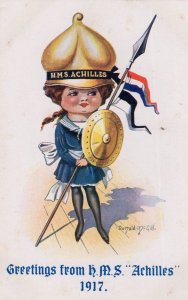 HMS Achilles Lady Sailor WW1 Ship RARE Donald McGill Comic Postcard