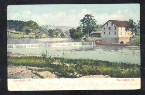 BLAIRSVILLE PENNSYLVANIA PA. CAMPBELL'S MILL VINTAGE POSTCARD 1908