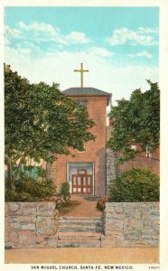 Vintage Postcard San Miguel Stone Church Santa Fe New Mexico NM  Cross Religious