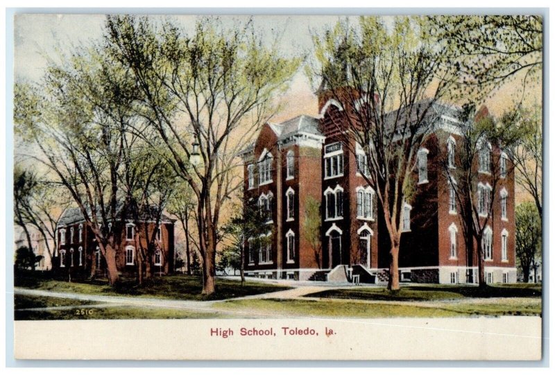 c1910 High School Exterior Building Field Toledo Iowa Vintage Antique Postcard