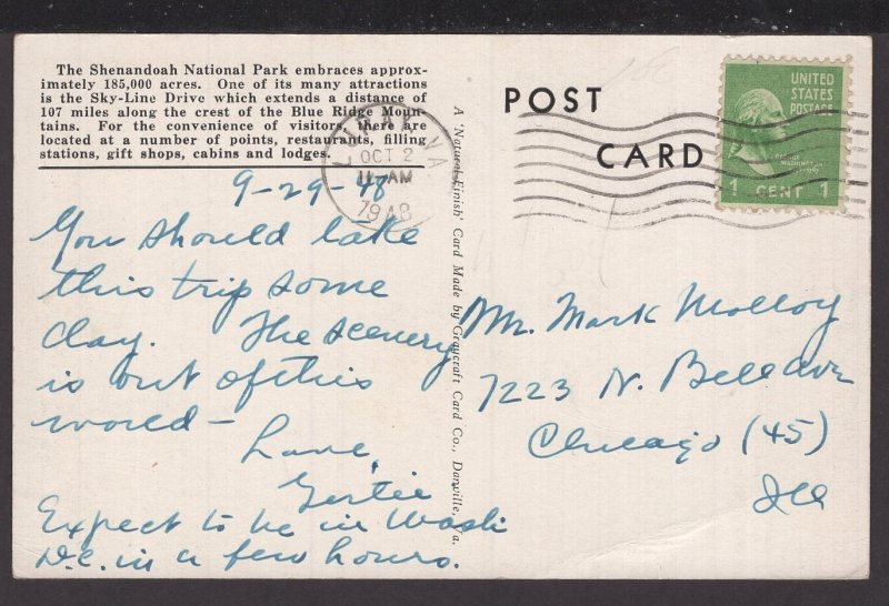 Virginia Sky-Line Drive, Shenandoah National Park pm1948 ~ WB