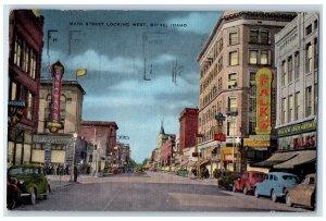 Boise Idaho Postcard Main Street Looking West Buildings Road 1951 Vintage Posted