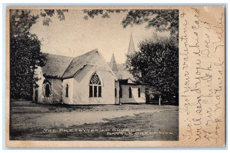 1907 Presbyterian Church Building Dirt Road Battle Creek Iowa Antique Postcard