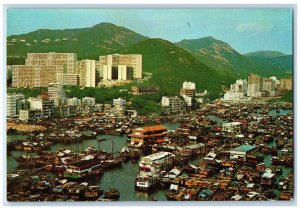 c1950's Bird's Eye View of Aberdeen with Floating Sea Harbour Hong Kong Postcard
