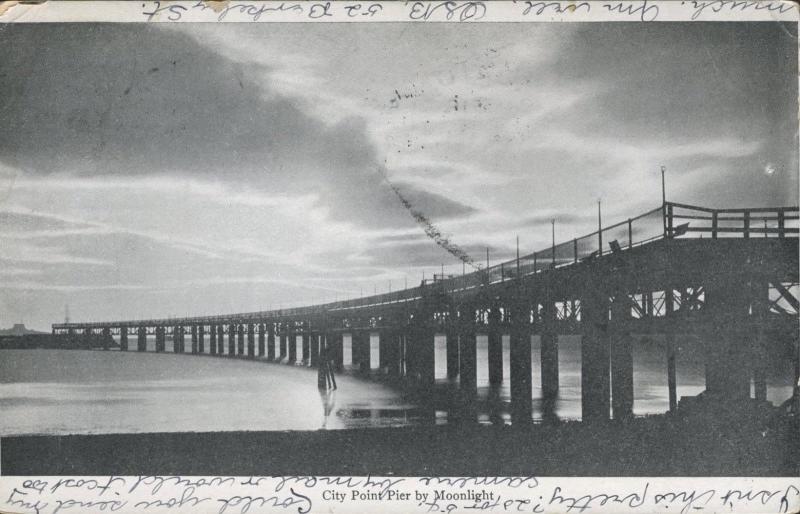 Boston MA Massachusetts City Point Pier Moonlight Black & White c1906 Postcard