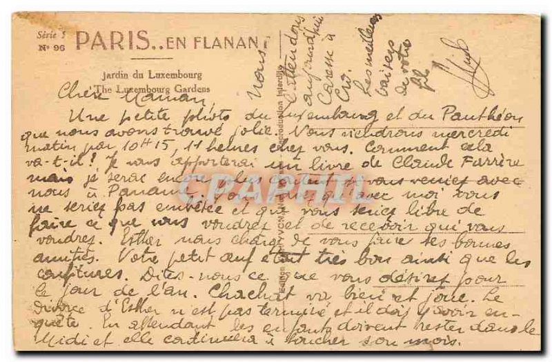 Old Postcard Paris Strolling Luxembourg Gardens