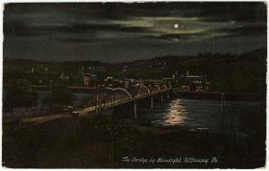 1907-15 Kittanning PA The Bridge by Moonlight Night Armstrong Co Old DB Postcard