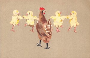 Anthropomorphic Humanized Chicks Dance Chicken Poultry postcard C317