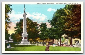 Waukegan Illinois~Soldiers' Monument~Court House Park~Vintage Linen Postcard