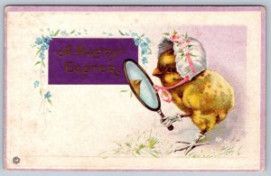 A Happy Easter, Anthropomorphic Chick, Gloves, Bonnet, Antique Stecher Postcard