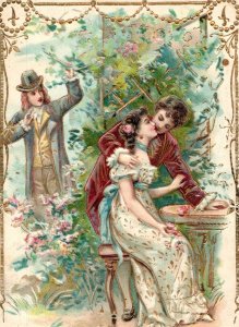 C. 1910 Trouble Infidelity Couple Kissing Gilt Embossed Vintage Postcard F33
