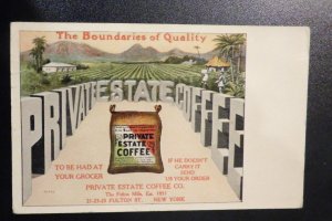 Mint USA Advertising Postcard Private Estate Coffee Co Bondaries of Quality