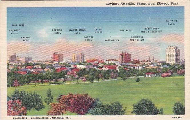Texas Amarillo Skyline From Ellwood Park 1940 Curteich