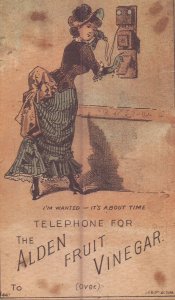 Victorian Trade Card - Alden Fruit Vinegar - Woman on Phone