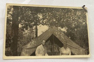RPPC Postcard Couple Camping Sitting in Front of Tent & Trees