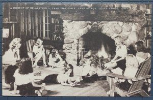 Vintage Postcard 1940's Relaxing Camp Fire Girls Camp Hitaga Cedar Rapids Iowa